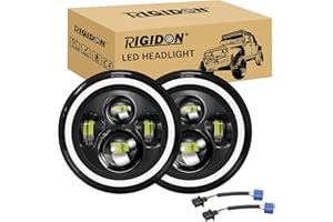 RIGIDON 2x 7 Pollici 50W Fari Led, 5000 LM Faro a Led 3000K + 6000K 4 Modalità Di Illuminazione, Rotonde Luci Fuoristrada Hi/Lo Fascio DRL Anteriore Faro Lampada per Wrangler JK TJ LJ CJ Hummer