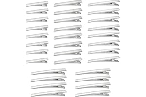 BOLOEST 32 clips de cocodrilo para el pelo de cocodrilo de metal antideslizantes para el cabello 46 mm, 56 mm, 66 mm, 76 mm, para mujeres y niñas, color plateado