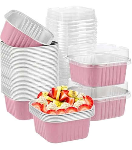 Amexo Pirottini Per Muffin In Carta, 50 Pezzi Mini Teglie Per Pane Con Coperchi, Stampi Muffin Quadrato Pirottini Cupcake In Foglio Di Alluminio Per Festa Compleanno Matrimonio
