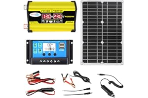CORLYSE Kit De Panneaux Solaires 4000W, Kit D'onduleur Solaire Portable Léger, Avec Contrôleur Solaire 30A, Système D'alimentation Solaire Complet Pour Maison, Abri, Ferme, Camping-car, Bateaux,Yellow