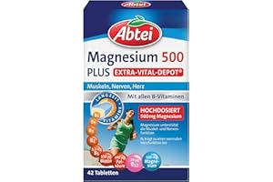 ‎ABTEI Abtei Magnesium 500 Plus Extra-Vital-Depot - hochdosiert - mit allen B-Vitaminen - für Muskeln, Nerven und Herz - Vegan - 42 Tabletten