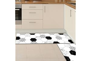 YORDET 2 PCS Kitchen Non-Slip Mat Set Polyester Absorbent Washable Soft Kitchen Mats Anti-slip Oil Absorb Floor Mats for Kitchen (Mosaic Tile, 40x120cm+40x60cm)