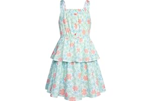 GRACE KARIN Vestido floral de verano para niñas, vestido de princesa acampanado, casual, con tirantes delgados ajustables, dobladillo doble