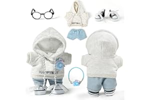 ARTST 17cm Doll-Clothes-Outfit-Set,6PCS Casual Style Doll Clothing Accessories for 17cm Dolls-Hoody+Jeans+Small Camera+Glasses+Canvas Shoes(No Doll)