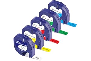 ‎BOYEEZON BOYEEZON Kompatibel für DYMO LetraTag Plastic Etikettenband 12mm x 4m 91221 91222 91223 91224 91225 Schwarz auf Weiß/Gelb/Rot/Grün/Blau Schriftband für Dymo LetraTag XR LT-100H LT-110T 200B 5-Pack
