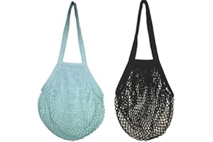 RMEET Bolsas de Malla Reutilizables,2 Pack Bolsa de Compra de Red de Algodón Grande Malla Compra de Malla con Asa Larga para Frutas Verduras de Mercado