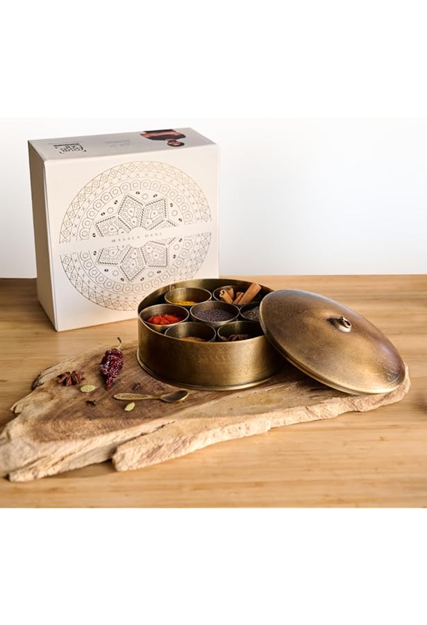 Buy AKSHATA (10 Handcrafted Brass Masala Box for Kitchen with