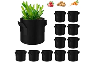 WHATWEARS 12-Pack Plant Grow Bags, Thickened Nonwoven Fabric Pots with Handles, Vegetable Planter Bags Containers, Cloth Planters for Garden Vegetable/Flower/Plant/Fruits Outdoor (Black, 15 Gallon)