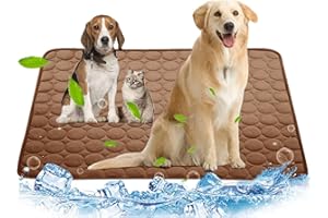 MANNICE Dog Cooling Mat, Pet Cooling Mat for Dogs Cooling Blanket for Dogs Dog Cooling Pad for Kennels, Crates, Cars, Indoor & Outdoor Ice Silk Cooling Mat for Extra Large Dogs (Brown, L(28 * 22"))