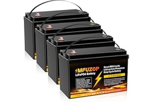 MFUZOP 4PCS 12V 100Ah LiFePO4 Lithium Battery with 100A BMS, 1280Wh Lithium Iron Phosphate Battery, 8000-15000 Deep Cycle Battery, Support in Series/Parallel, for RVs, Boats, Solar Panel System