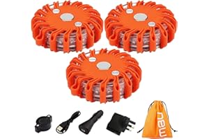 TEHEO Flashing Warning Lights, 3 Pieces Rechargeable Emergency Breakdown Lights, Orange Hazard Light, Magnetic Flashing Light, Led Beacon for Traffic accidents, Breakdowns, Road & Water Hazards