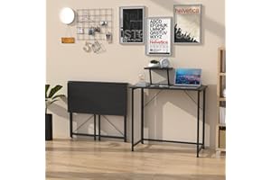 RCYNVIEW Mesa Escritorio Plegable con Soporte Monitor, Mesa Plegable de Estilo Computadora Industrial para Ahorro de Espacio, Acero, 80x45x75cm Escritorio Ordenador para Estudio Casa Oficina Cocina, Negro