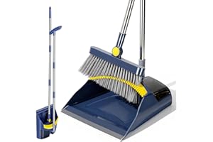 Set Scopa e Paletta, Masthome Verticale Scopa e Paletta Salvaspazio per Esterni,Manico Lungo,Con Denti a Pettine,Per La Pulizia Dei Casa,Cucina,Interni, Giardino,Blu Scuro