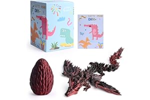 SZHHRXI 3D Gedrucktes Drachenei mit Drache,Kristall Drache Im Ei Drachen Figuren, 3D Gedruckter Drache mit Flügeln, Realistische Geheimnisvolle Drachen Spielzeug,Ewegliche Gelenke Drache mit Ei (Rot-schwarz)