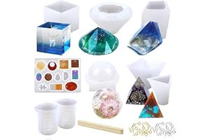 YAOYIN Moulle Silicone Resine Epoxy, 43 Pièces Kit Complet, Moule pour Faire des Pendentifs de Collier, Bougies, Bijoux