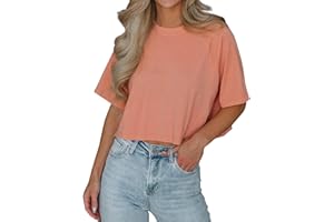 Imily Bela Koszulka damska letnia z krótkim rękawem, basic, crop top, dres do joggingu, damski strój do biegania, oversize, sportowy top