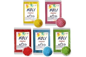 INDIAN STORE 24 5 buste di polvere Holi Gulal solubile in acqua Servizio fotografico naturale per festival Rangoli Colors Sacchetti color arcobaleno in polvere di foto scintillanti in polvere (mix - 5 - 2 color)