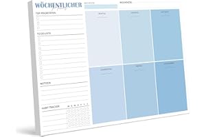 ‎BIROYAL BIROYAL Wochenplaner Block A4 ohne festes Datum (50 Seiten), Schreibtischunterlage mit ToDo Liste, Wochenkalender Wochen Planer mit Wochenübersicht&Habit-Tracker für Termine, Aufgaben& Notizen