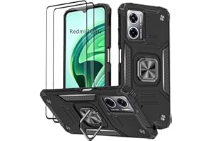 KANSi Hülle für Xiaomi Redmi 10 5G, Schutzfolie [2 Stück] Silikon TPU Hart PC Handy Hüllen 360 Grad Drehbar Ringhalter Bumper Stoßdämpfung Schutzhülle - Schwarz