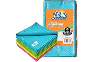 FABRIO Microfibre Cleaning Cloths – Pack of 8, 30x30cm, Ultra-Soft, Lint-Free, Super Absorbent Towels for Kitchen, Car, Glass, and Multi-Surface Cleaning – Assorted Colours