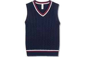 BOBOYOYO Chaleco de punto para niños, 100% algodón, cuello en V, camiseta sin mangas, uniforme escolar, jersey sin mangas, para niñas y niños
