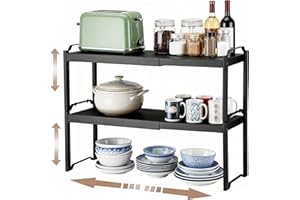 Starvortex Etagere Placard, 32-53 cm Etagere Cuisine Extensibles, Etagere Rangement Cuisine pour Plan de Travail, Rangement Placard à 3 Réglages de Hauteur, Rangement Peu Encombrante (Noir)