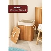 Porsima Pbt-053 Kapaklı Kirli &Ccedil;amaşır Sepeti Dikd&ouml;rtgen - Bambu Kirli &Ccedil;amaşır Sepeti Sarı