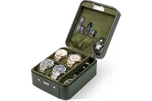 KAMIER Pudełko na zegarki 4, pudełko na zegarki dla mężczyzn i kobiet, mechaniczny zamek szyfrowy, pierścienie i szkatułka na zegarki, męski organizer do przechowywania, skóra PU, pomysł na prezent (z