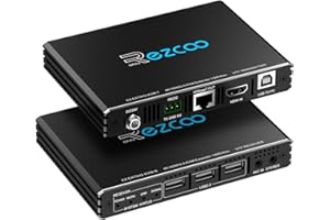 ROFAVEZCO 4K HDMI KVM Extender USB Uncompressed 4K 60Hz HDR Single over Cat5e/6 up to 300ft, 3 Ports USB2.0 Hub POE+RS232+EDID+3.5mm Stereo Audio and Microphone, EX70H2KVM