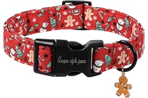 Unique style paws Weihnachts Lebkuchen-Hundehalsband mit Gingerbread Anhänger – Verstellbares Weihnachts-Hundehalsband für Kleine bis Große Hunde