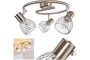 HOFSTEIN Ceiling Light Parado, Round Ceiling lamp Made of Metal in Nickel matt/Chrome, 3-Flame, Adjustable spotlights, 3 x E14, Modern Light in Grid Optic, with Light Effect, Without Bulbs