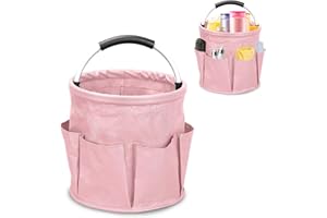 Ruaizel Cleaning Caddy with Handle, Foldable Cleaning Caddy Organiser, Cleaning Bag for Garden Small Tools Bag,Multi pocket Craft Universal (Pink)