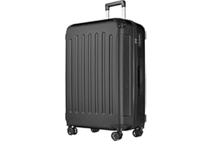 yonsly® Koffer Suitcase XL Schwarz, Trolley Reisekoffer, Rollkoffer Handgepäck mit 4 Rollen 360°, ABS Hartschalen, Sicherheitsschloss, Weicher Gummigriff, 210D-Futter