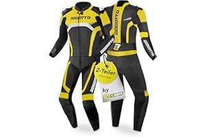 ‎BOGOTTO Bogotto Misano 2-Teiler Motorrad Lederkombi, schwarz/weiß/neon-gelb, 56