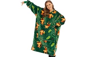 THREE POODLE Sweat à Capuche Femme Couverture à Capuche Surdimensionnée Pull Plaid Polaire Sweatshirt à Capuche Ultra Douce et Chaude Pull Couverture pour Femme Hommes et Enfants Cadeau