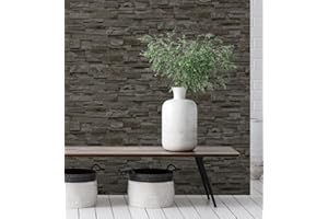 GAULAN - 127674 Papier peint vinyle lessivable imitation mur de pierre d'ardoise texturé en relief pour mur salon cuisine bain salle à mange - Rouleaux de 10 m x 0,53 m