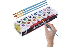 int!rend Kit de Peinture Acrylique - 14 x 18 ml + 3 Pinceaux - Coffret Imperméable póur Maquette, Pate à Sel, Loisirs Créatifs Adultes et Enfants