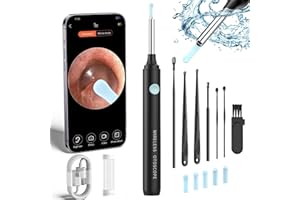 HOPEFOX Ear Wax Removal Kit - Ear Cleaner Ear Camera - Ear Wax Remover with 6 Pcs Ear Set - Ear Wax Removal Tool - WiFi Otoscope Camera with 6 Silicon Ear Spoon - Ear Cleaning for iOS & Android (Black)