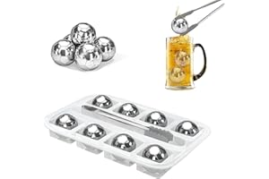 LessMo 8 Pezzi Cubetti di Ghiaccio Riutilizzabili, Set Cubetti di Ghiaccio in Acciaio Inox con Punta in Silicone Pinze, per Vodka Wine Beer