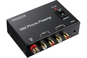 PROZOR Phono förförstärkare – M/M skivspelare förstärkare RCA-ingång RCA-utgång förförstärkare med strömbrytare, låg ljudnivå, förförstärkare anta 12 V 1 A strömadapter för skivspelare
