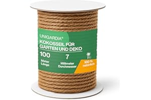 ‎UNIGARDIA UNIGARDIA Kokosseil für Pflanzen 100 m - Kokosstrick für Bäume 7 mm - Kokosschnur als Baumbinder, Rankhilfe, Gartenschnur - 100% Naturband für Dekoration & Kokosfaser für Kratzbäume