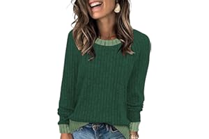 Cuptacc Pull Femme Manches Longues Col Rond Tee Shirt Comfort Chemisier Loose Fit Color Block Tunique Femme