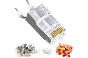 KUYIA 30 Pack CAT7 Shielded RJ45 Connector Ethernet Connector Modular Plug with Load Bar and RJ45 Boots Blue Insulation Diameter 1.25-1.35mm (Orange)