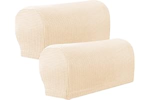 NHBETYS 2 pcs Armchair Covers, Polyester Stretch Sofa Arm Covers Non-Slip Armchair Slipcovers Waterproof Arm Caps Anti-Scratch Furniture Protector for Chair Sofa Couch(Ivory)