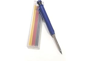 JEYEFFE Crayon de charpentier avec 7 recharges et taille-crayon intégré – Outil de précision pour marquer des trous profonds sur bois et surfaces dures – Idéal pour menuisiers et maçons (bleu)