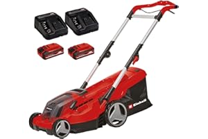 Einhell Tondeuse à gazon sans fil GE-CM 36/37 Li Power X-Change (Li-Ion,36 V, largeur de coupe de 37 cm, réglage central de la hauteur de coupe en 6 étapes, 2 batteries de 3,0 Ah + 2 chargeurs inclus)