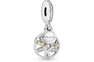 Pandora Moments Women's Sterling Silver and 14k Gold Sparkling Family Tree Cubic Zirconia Dangle Charm for Bracelet