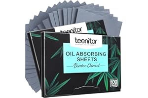Teenitor Blotting Paper for Oily Skin, 200 Sheets Natural Bamboo Charcoal Oil Blotting Sheets for Face, Oil Absorbing Sheets Cosmetic Blotting Paper for Wen Women, Oil Control Film, Large 7cm x 10cm