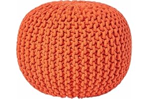 Homescapes, pouf poggiapiedi imbottito lavorato a maglia, 100% cotone, ideale in salotto, per bambini o anziani, Tessuto, Orange, 40 x 35 cm