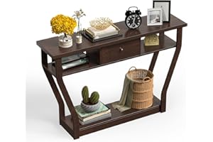 LIFEZEAL Stolik konsolowy, do korytarza, wąski, stół wejściowy z szufladą i półką, elegancki drewniany stolik pomocniczy do wejścia, korytarza, salonu, 120 x 30 x 81 cm (brązowy)